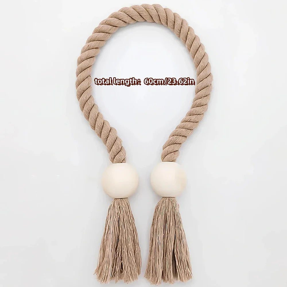 Magnetic Curtain Tieback – Handwoven Cotton Fringe Rope Holdback