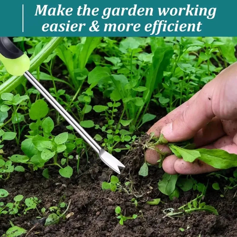 2-Piece Stainless Steel Hand Weeder Set | L-Shaped Crack Weeder