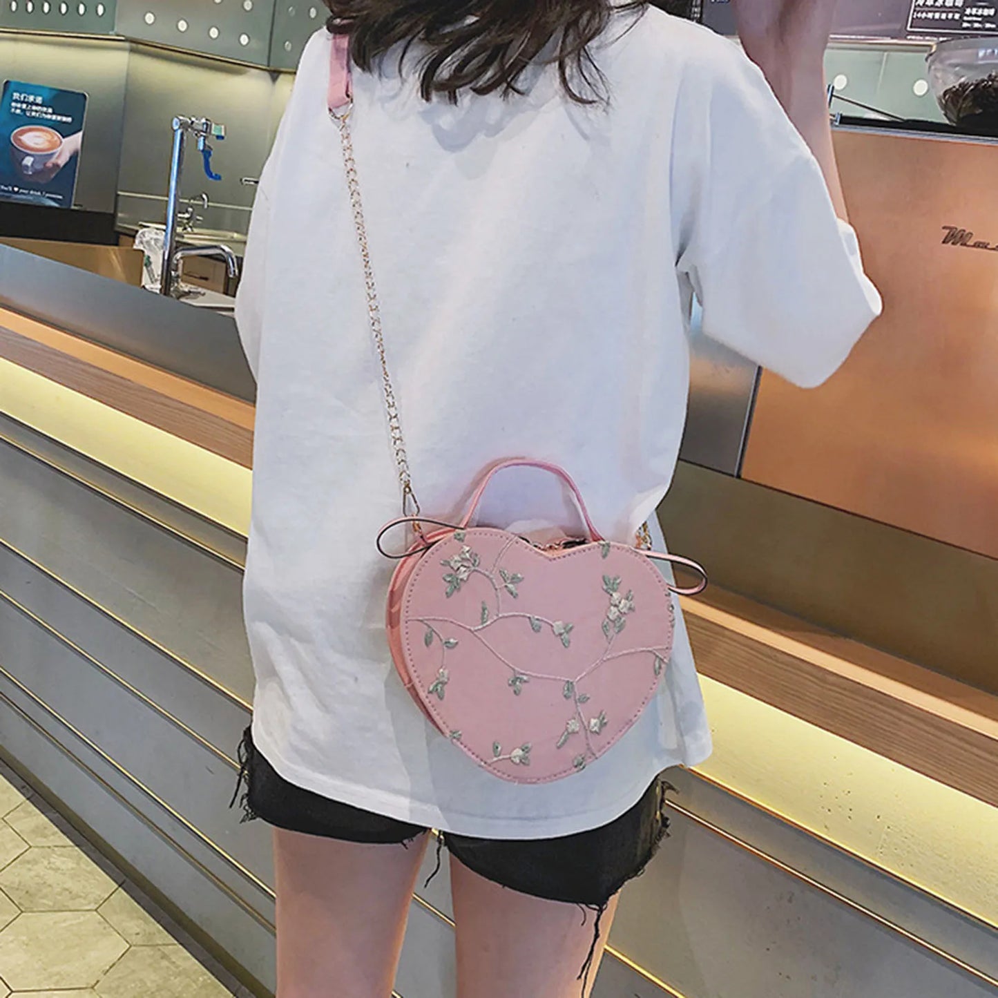 Womens Lace Heart Crossbody Bag PU Leather Shoulder Purse Fashion Handbag with Chain Strap for Valentine Gift 21x17x6cm Peaceful Pleasures Health and Wellness