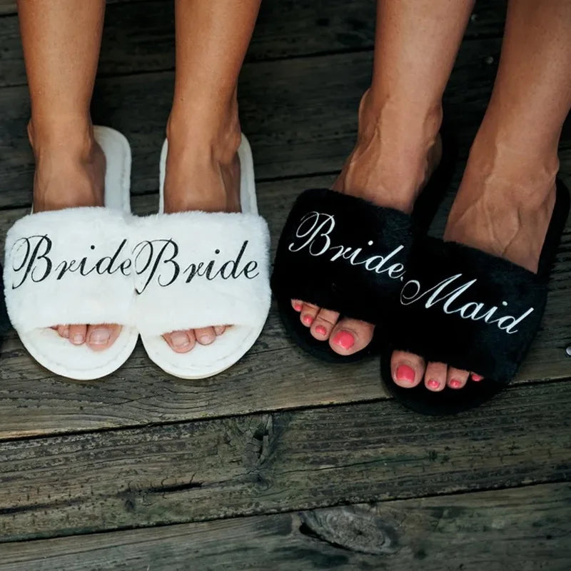 Fluffy Bridal Slippers | Bride & Bridesmaid Wedding Party Gift