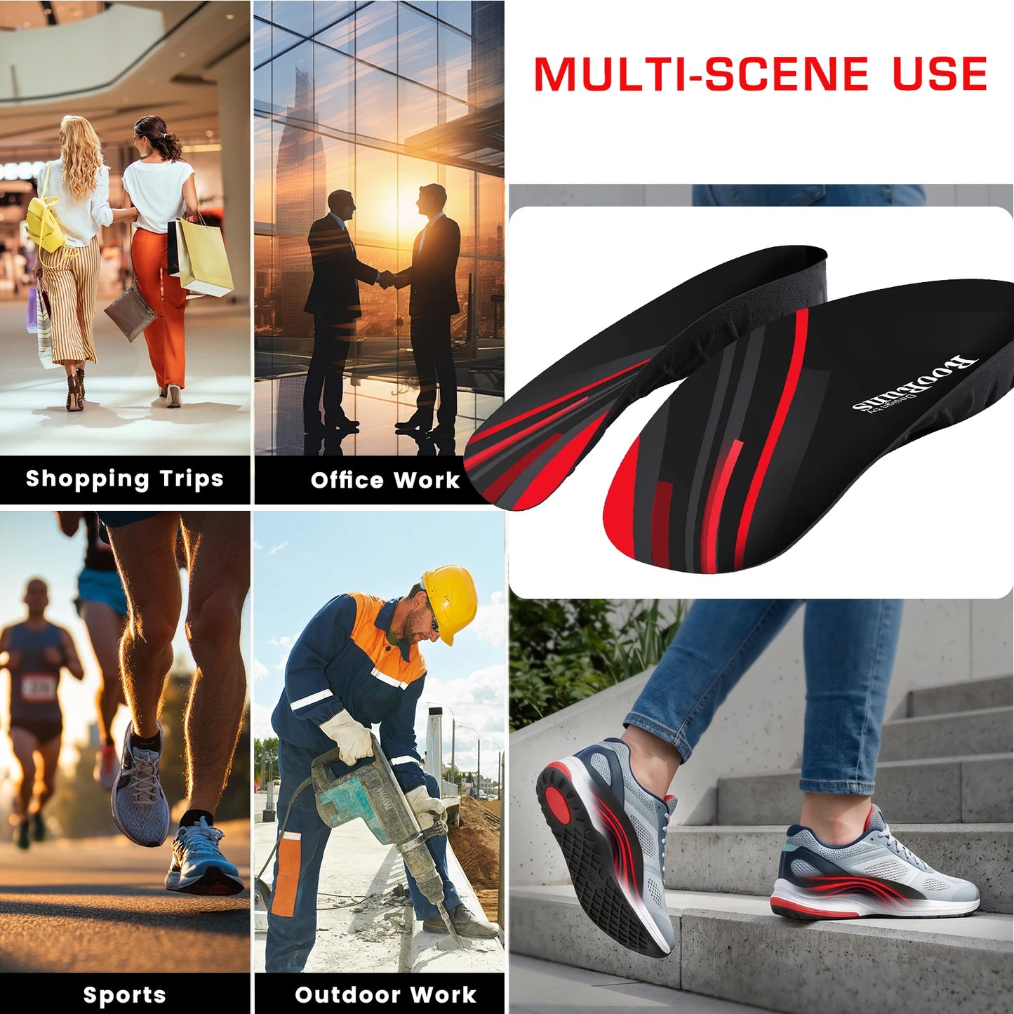 RooRuns Orthotic Arch Support 3/4 Length Shoe Insoles, Flatfoot & Plantar Fasciitis Relief Cushion Padding Insole for Men Women Peaceful Pleasures Health and Wellness