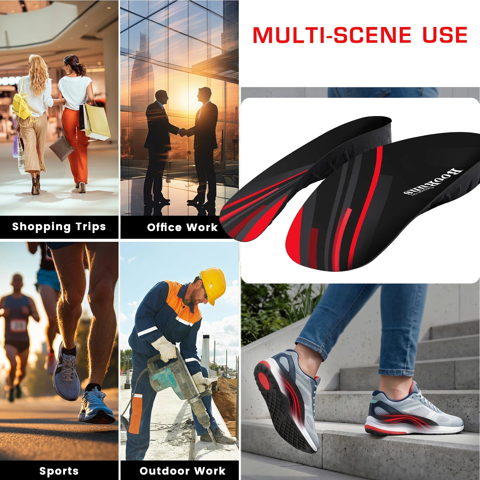 RooRuns Orthotic Arch Support 3/4 Length Shoe Insoles, Flatfoot & Plantar Fasciitis Relief Cushion Padding Insole for Men Women Peaceful Pleasures Health and Wellness