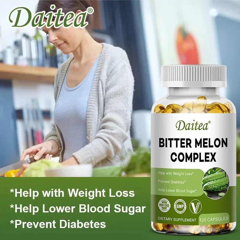 Natural bitter melon extract capsules help lower blood sugar, prevent heatstroke, and supplement daily multivitamins to burn fat Peaceful Pleasures Health and Wellness