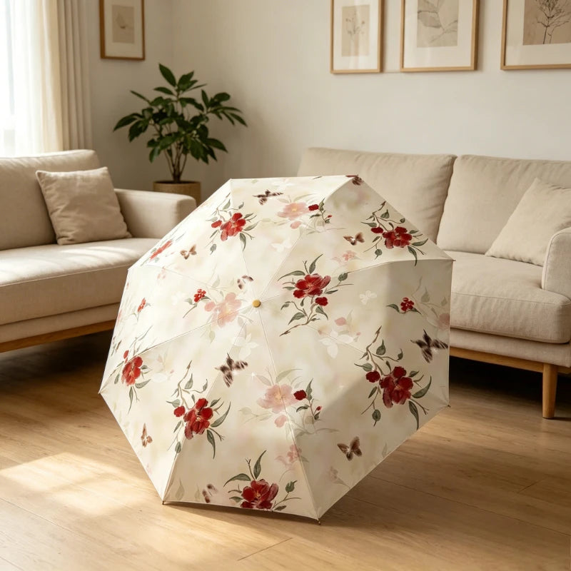 1pc Golden Hook Printed Sunny Umbrella Sunscreen Folding Umbrella for Women's Rain and Rain Use Peaceful Pleasures Health and Wellness
