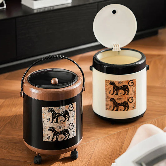 Vintage Mid-Century Modern Handle-Lid Trash Can with Luxury Decorative Waste Bin for Living Room & Home Peaceful Pleasures Health and Wellness