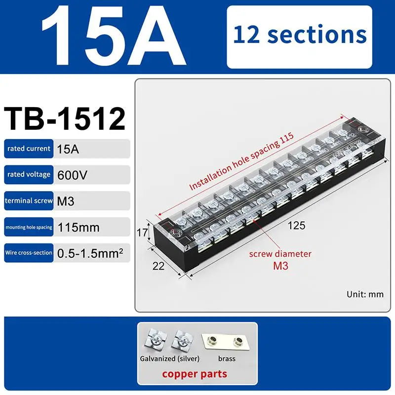 Versatile Dual Row Barrier Screw Terminal Block Wire Connector 15A 600V For TB Series 3 4 5 6 8 10 12 15 Positions Ways Peaceful Pleasures Health and Wellness TB1512
