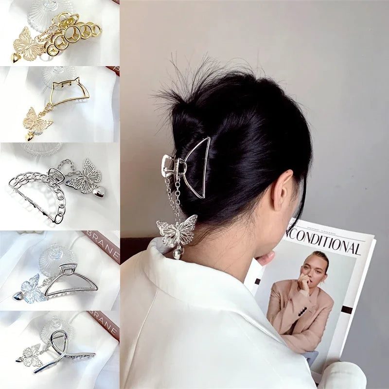 Hollow Butterfly Tassel Hair Clips – Vintage Gold Metal Pins