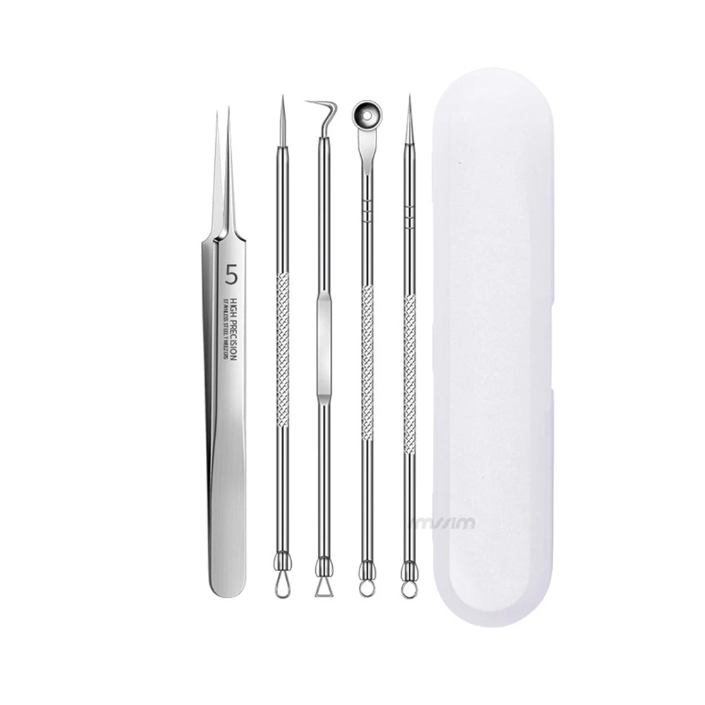 German Ultra-fine No. 5 Cell Pimples Blackhead Clip Tweezers Beauty Salon Scraping Closing Special Artifact Acne Needle Tools Peaceful Pleasures Health and Wellness A 5Pcs