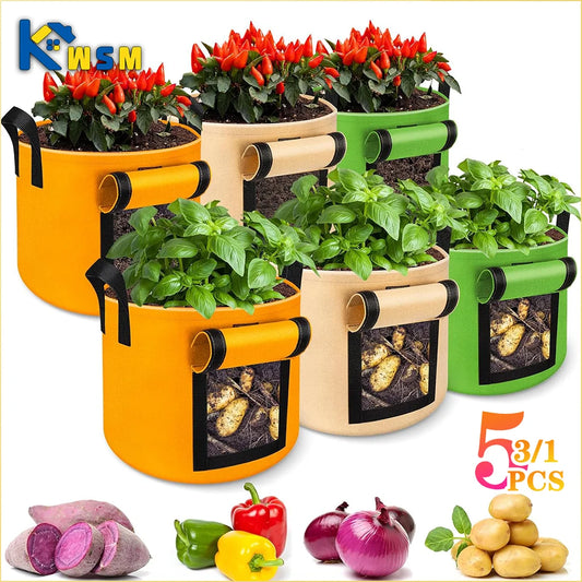Felt Plant Grow Bags 5 & 10 Gallon | Nonwoven Fabric Pots Fabric Grow Bags Oasis Select