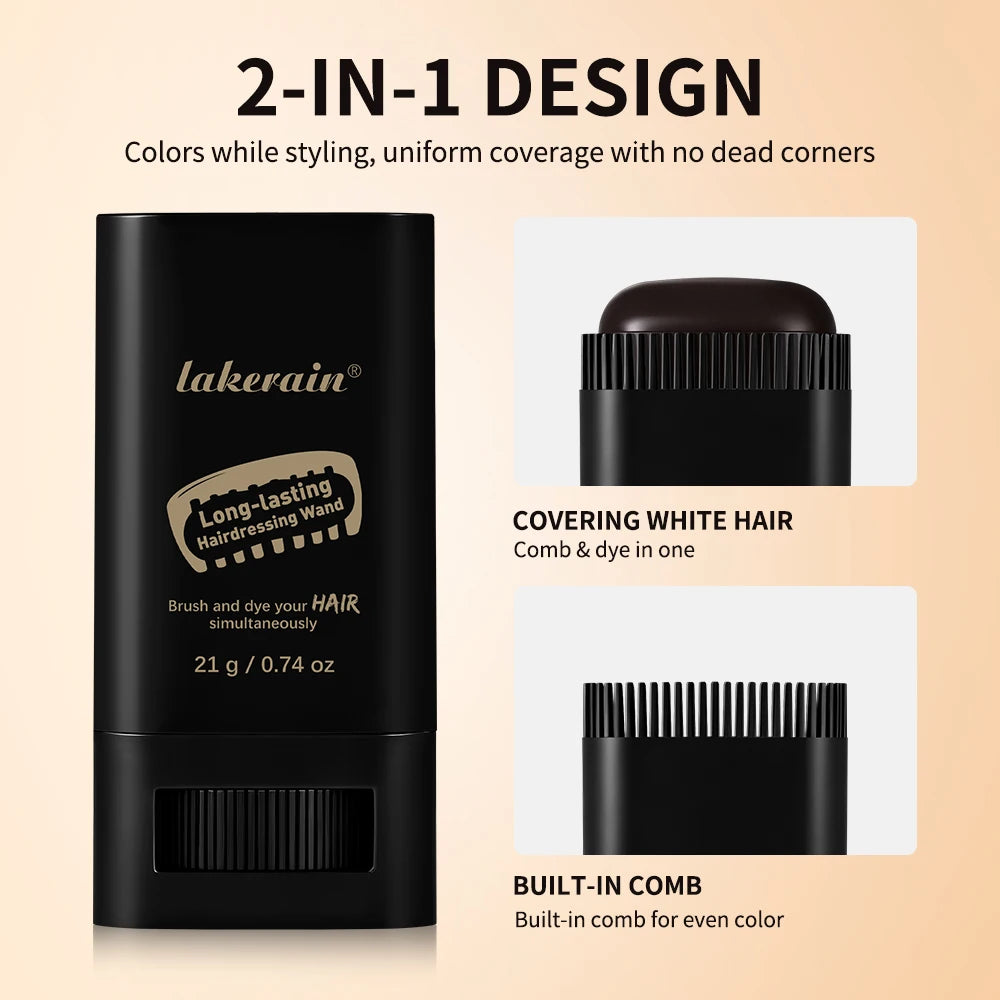 Long-lasting Hairdressing Wand Quickly Cover White Hair Sweat Resistant Waterproof Smooth Cream Texture Comb & Dye in One Design Peaceful Pleasures Health and Wellness
