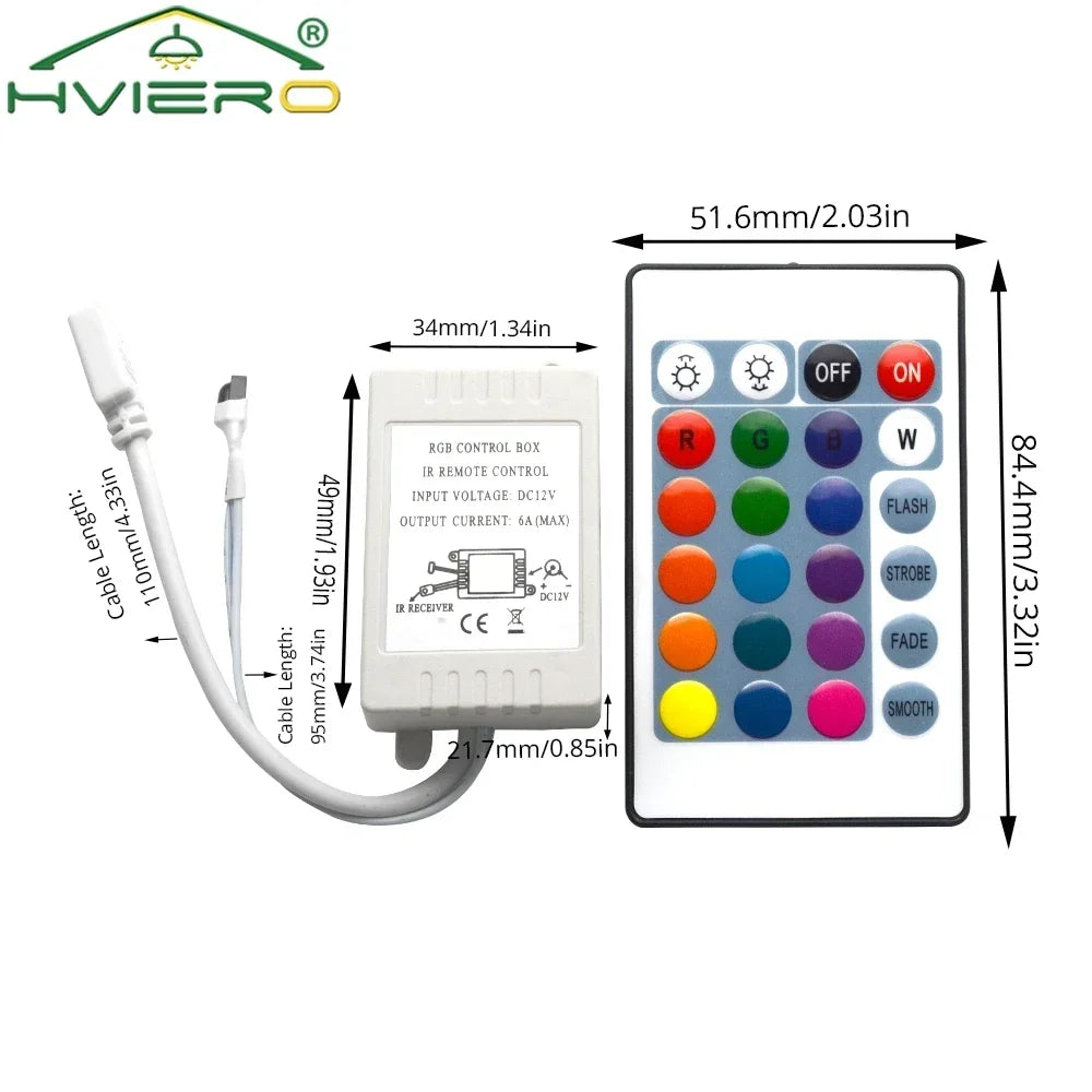 24-Key IR Remote RGB LED Strip Controller 12V Dimmer