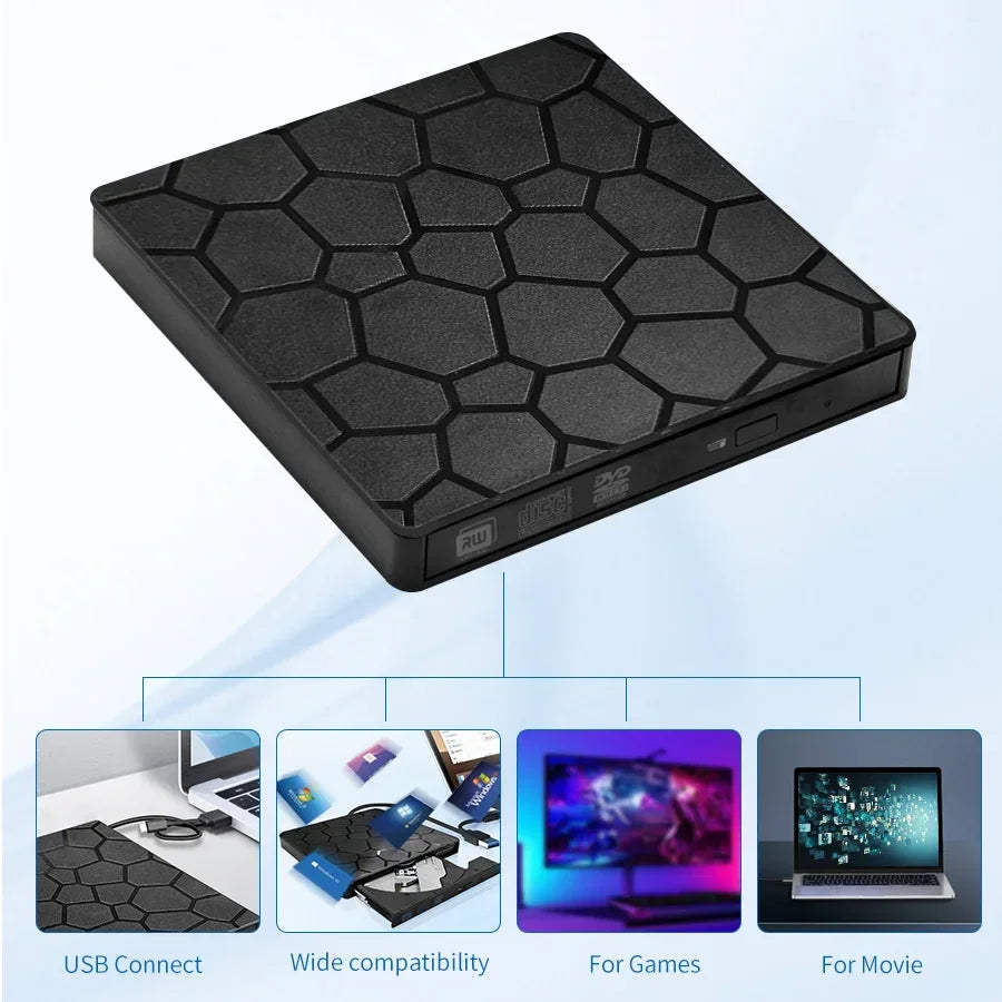 GGBEE External DVD CD Burner USB 3.0 & USB-C for Laptop PC