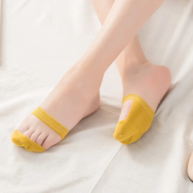 5 Pairs of Summer Women's Ice Silk Boat Socks, Half Foot Socks, Pure Cotton Invisible Breathable Forefoot Socks Peaceful Pleasures Health and Wellness 5 Pairs 2 One Size
