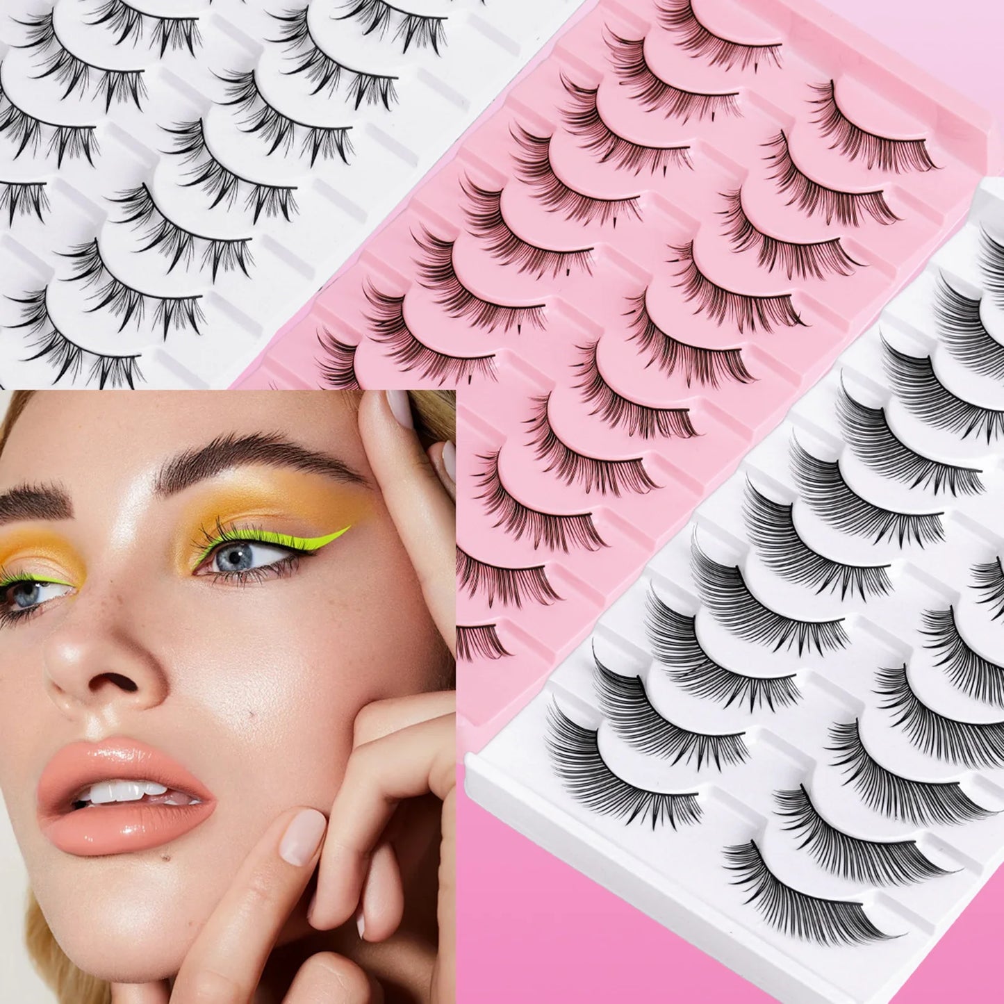 3D Fluffy False Eyelashes – 10 Pairs Full Strip Lashes