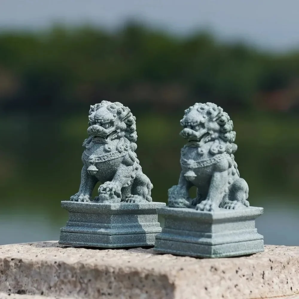 A pair of lucky and wealthy stone carvings of lions, Chinese feng shui qilin ornaments, home bar ornaments, desktop mascots Peaceful Pleasures Health and Wellness