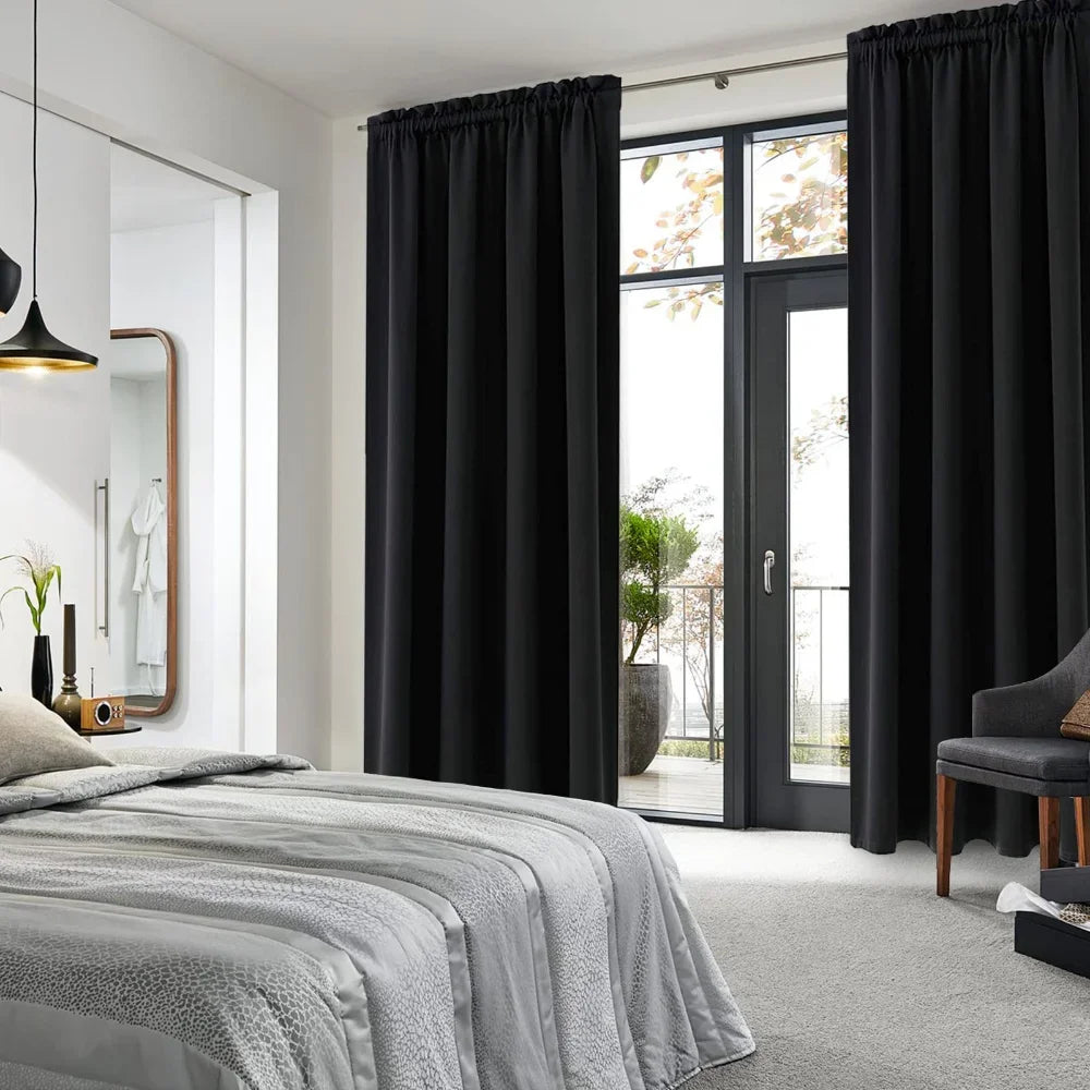 1/2pc Panel Blackout Curtains Black Drapes Light Reducing Thermal Insulated for Living Room Bedroom Office Window Decoration Peaceful Pleasures Health and Wellness