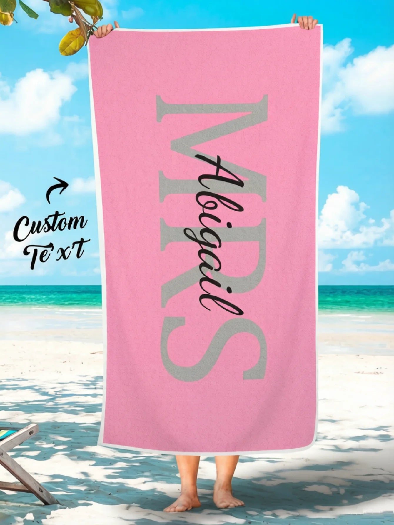 1pc Custom Name Beach Towel Mr Mrs Personalized Pool Towel Wedding Gift For Couples Newlyweds Husband Wife Valentine Anniversary Peaceful Pleasures Health and Wellness MRS 70x140cm