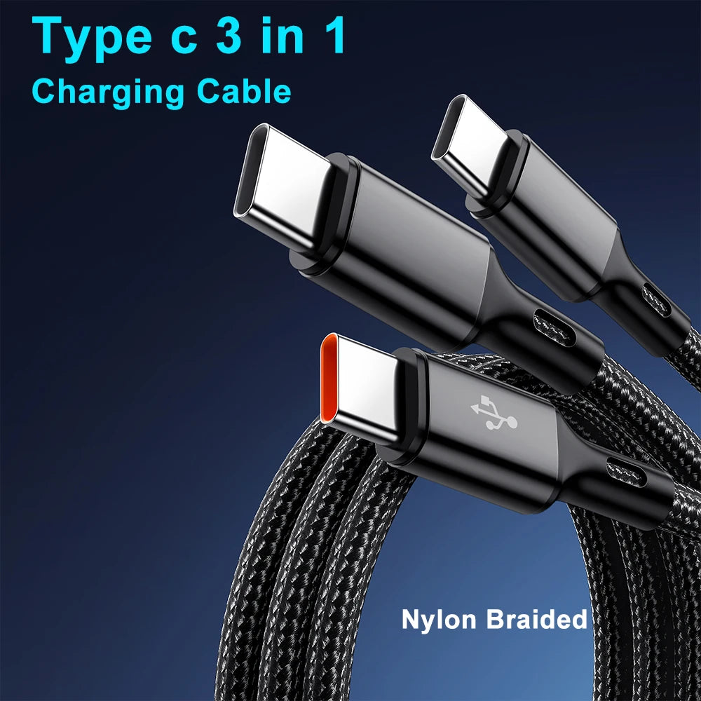 3-in-1 USB to Triple USB-C Cable 100W 6A Fast Charge
