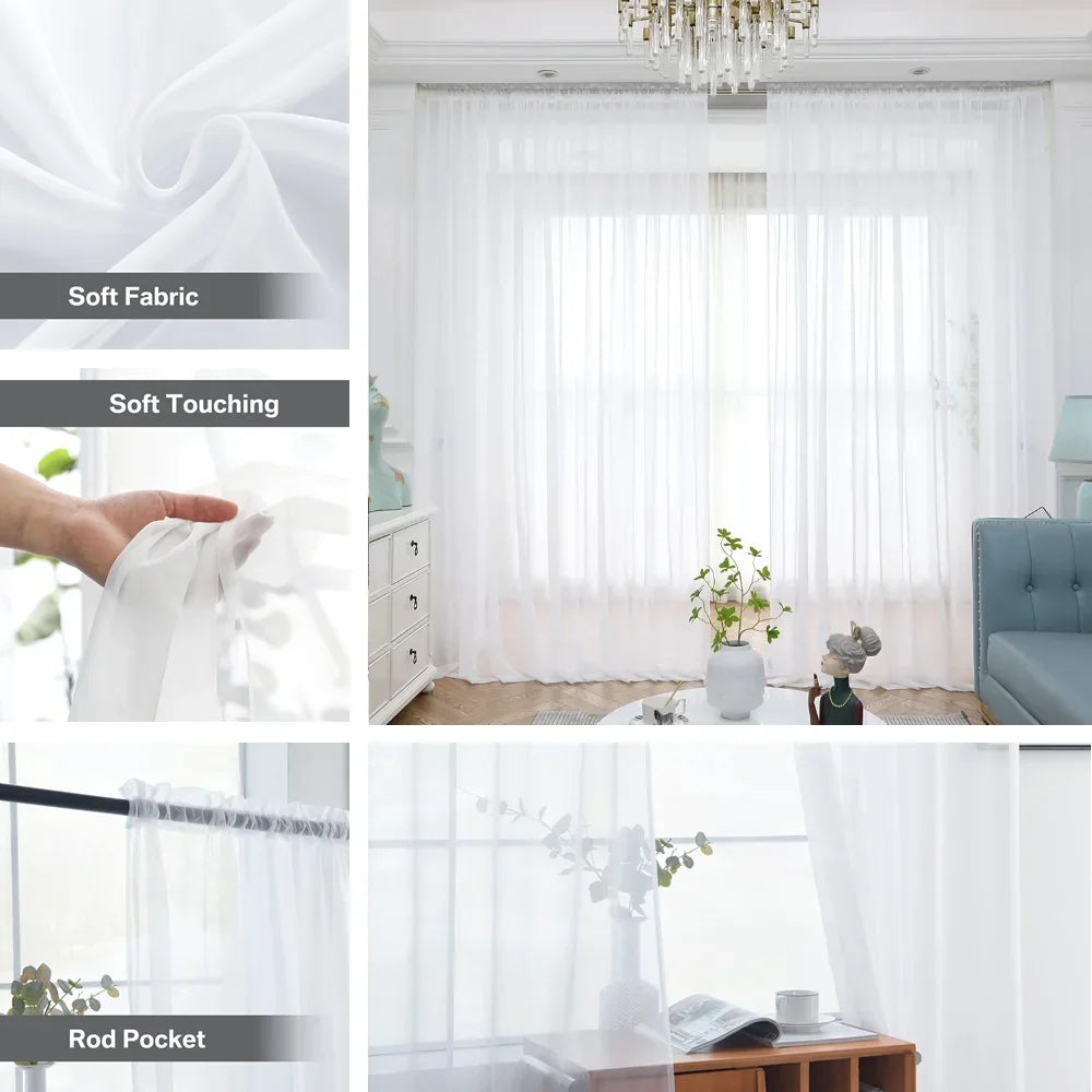 White Sheer Curtains Home Decoration Grommet/Rod Pocket Semi Tulle Window Treatments for Bedroom/Living Room Peaceful Pleasures Health and Wellness