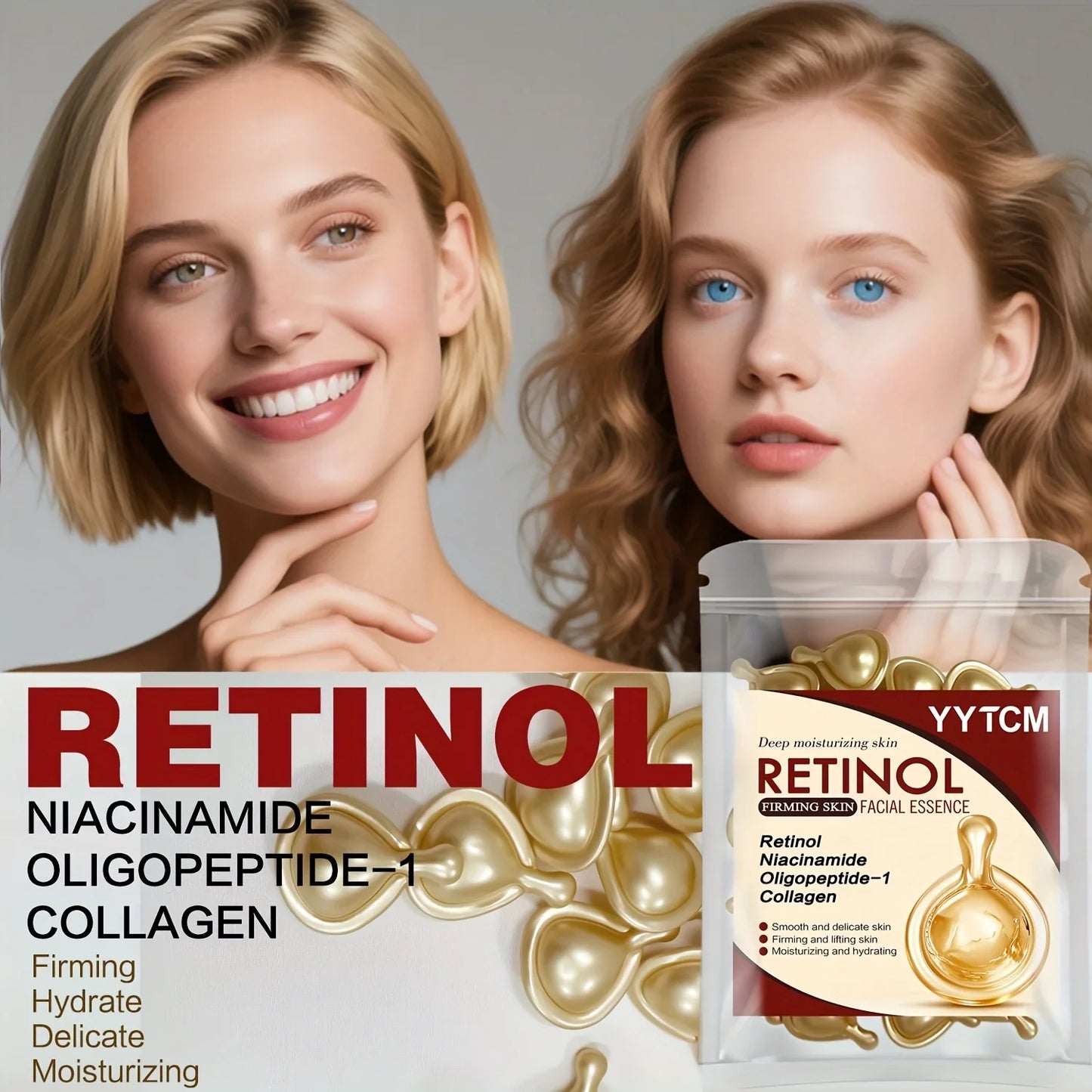 Retinol Face Serum Capsules – Collagen, Niacinamide | 30 Caps