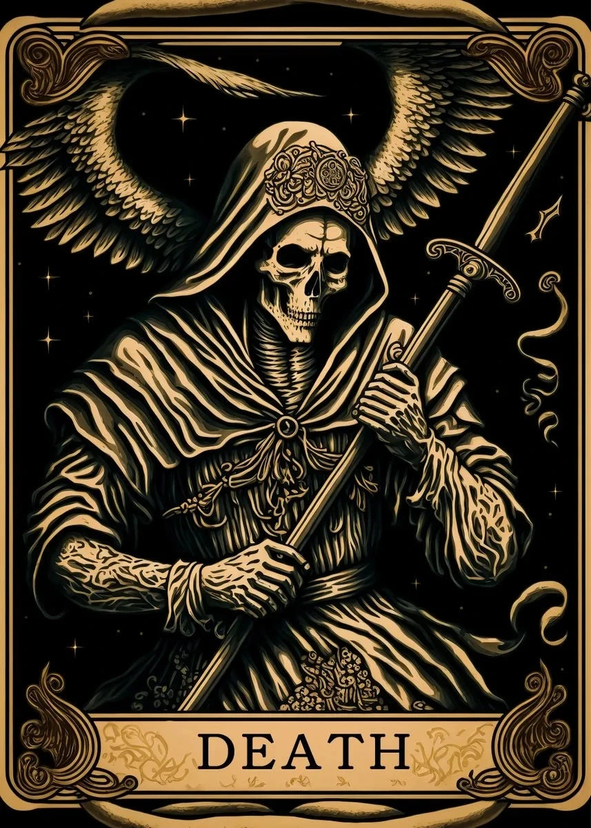 Death Tarot Card Skull Wizard Canvas Wall Art | Gothic Decor