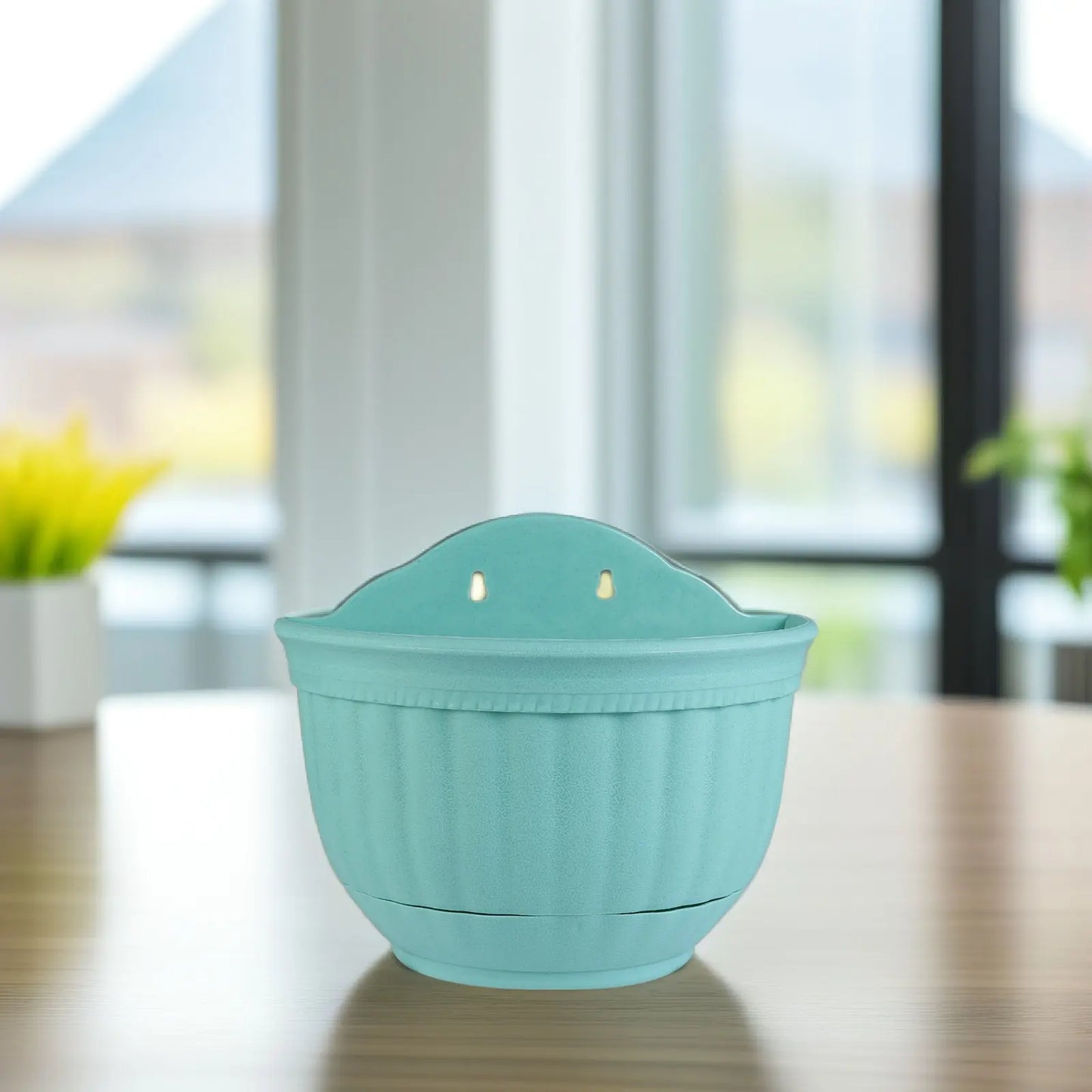 Semi-Circular Hanging Flower Pot Imitation Pattern Stable Wall Mounted Planter Decorative for Indoor Outdoor Home Office Peaceful Pleasures Health and Wellness