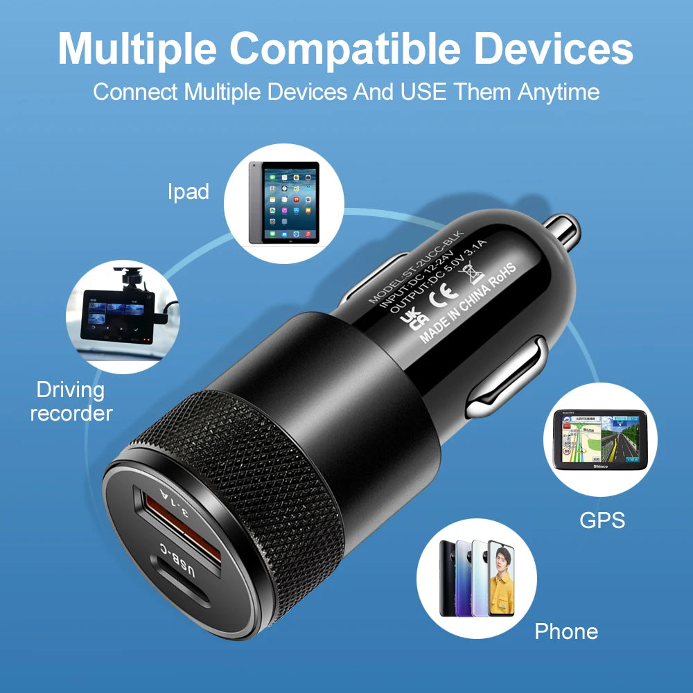 66W USB-C Car Charger PD Fast Charge – iPhone Samsung Xiaomi