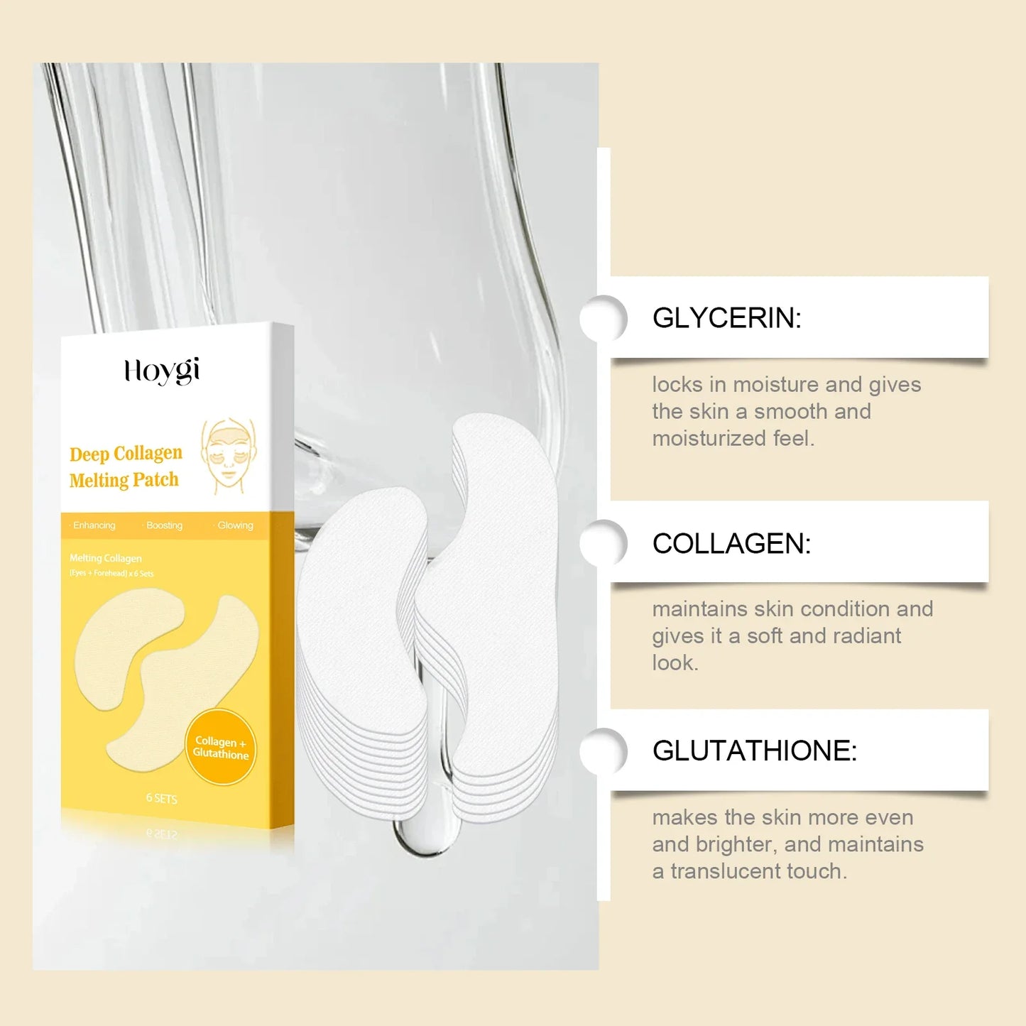 Hoygi Collagen Water-Soluble Eye & Face Patches – 6 Pairs