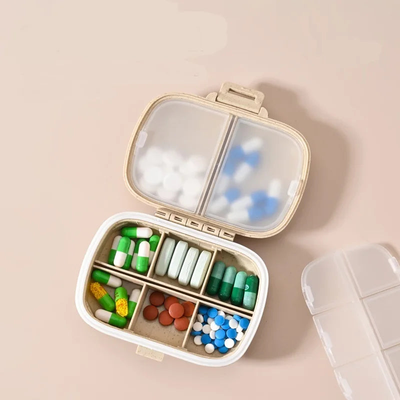 Portable Vitamin Pill Box Cases Organizer Tablet for 7 Days 8 Grids Travel with Large Compartments for Medicine Fish Oils Peaceful Pleasures Health and Wellness