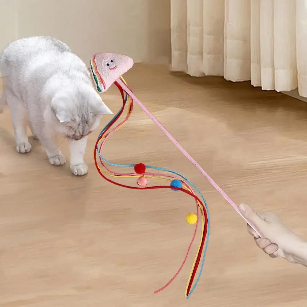 Cat Teasing Wand Plush Toy with Bell Ball – Interactive Cat Toy