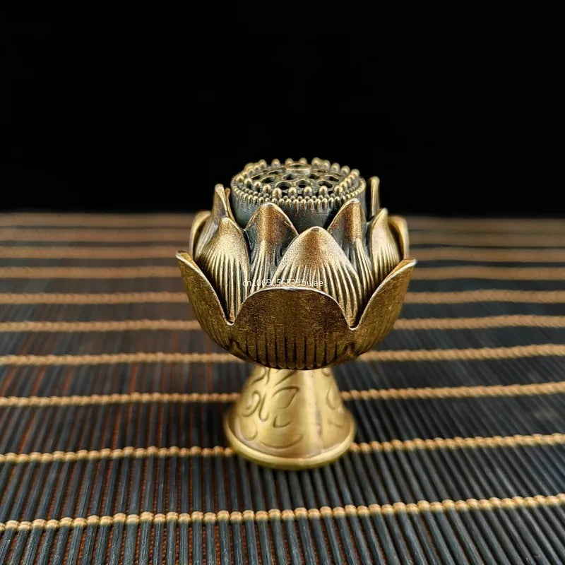 Buddhist Utensils Incense Burner Lotus Incense Censer Archaic Copper Alloy Sandalwood House Furnishings Home Office Decoration Peaceful Pleasures Health and Wellness