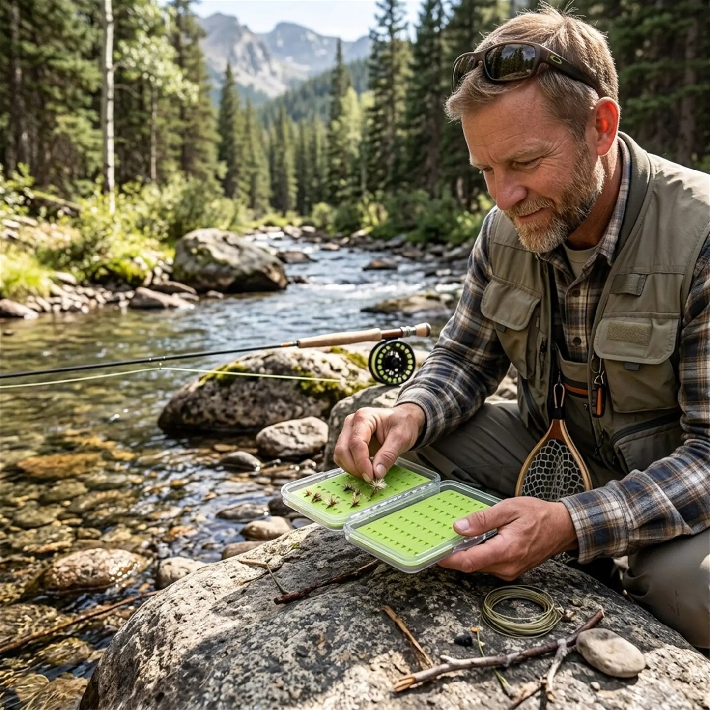 Acrylic Fly Fishing Box With Silicone Slots Durable Green Compact Design For Outdoor Use Peaceful Pleasures Health and Wellness
