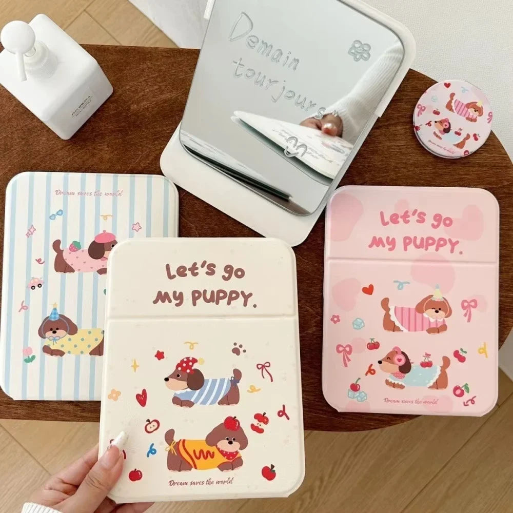 Kawaii Puppy Makeup Mirror – Foldable Portable Desk Mirror