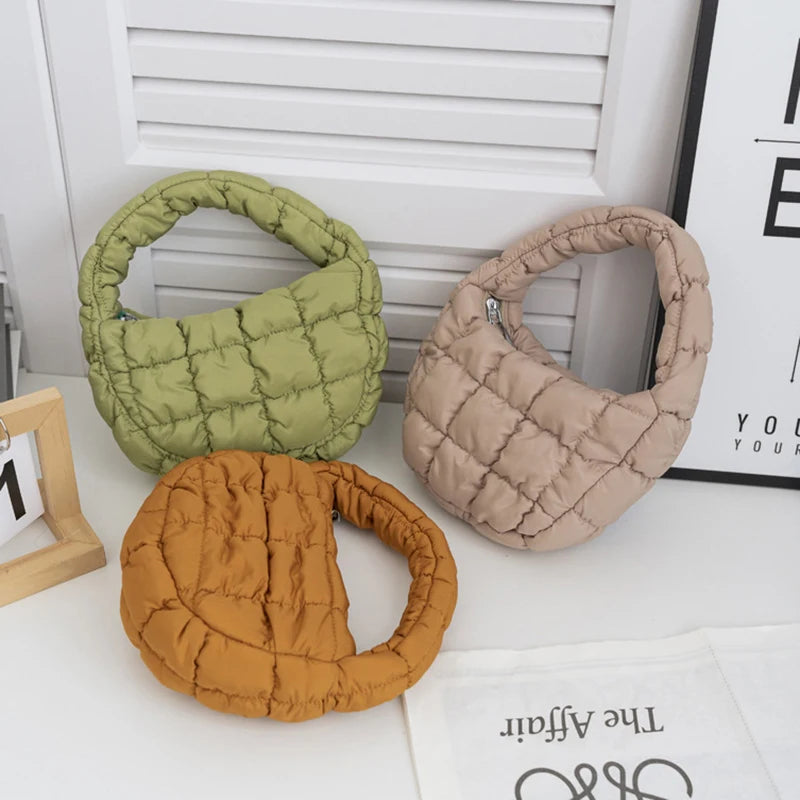Mini Quilted Puffer Tote Bag | Circle Phone Purse & Key Pouch