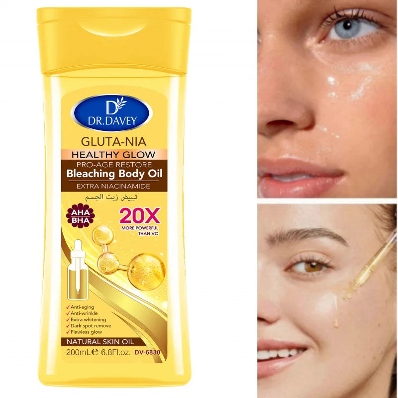 200ml DR.DAVEY GLUTA NIA Body Oil Skin Care Oil Moisturizes and Nourishes Skin Large Capacity Full Body Essential Oil Peaceful Pleasures Health and Wellness