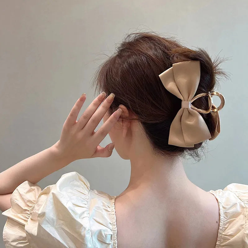 Black Satin Bow Clip WOMEN'S Summer Headwear Simple Temperament Hair