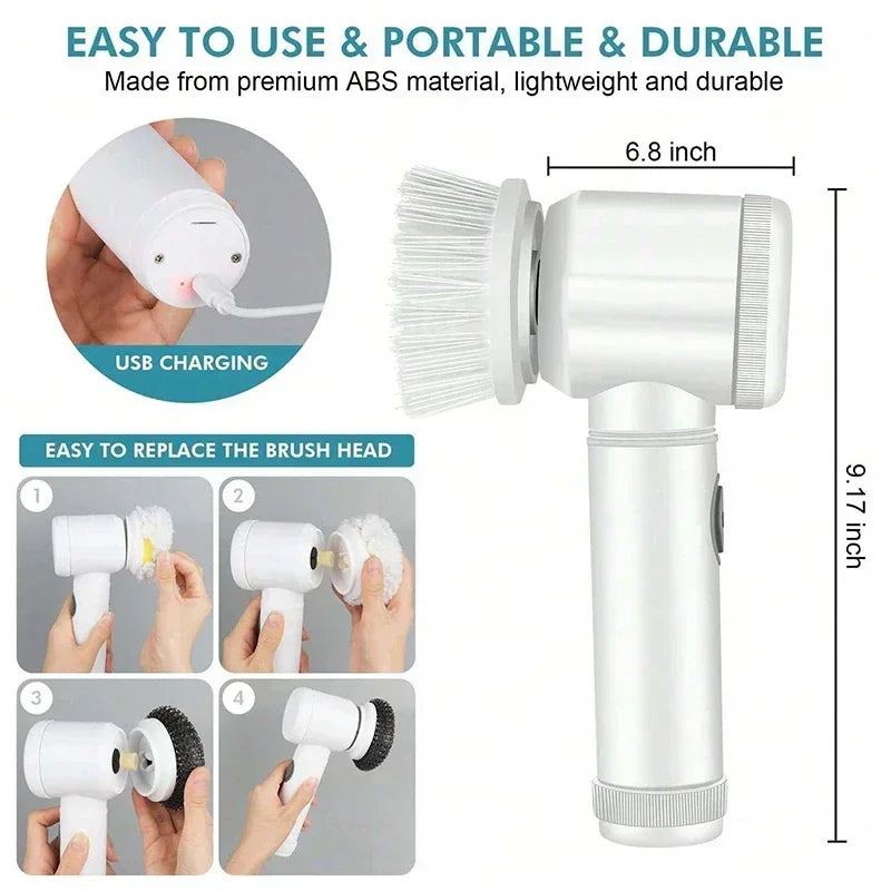 5-in-1 Electric Spin Scrubber Brush for Bathroom Tile Bathtub Sink, Power Scrubber with 5 Replaceable Brush Heads Peaceful Pleasures Health and Wellness