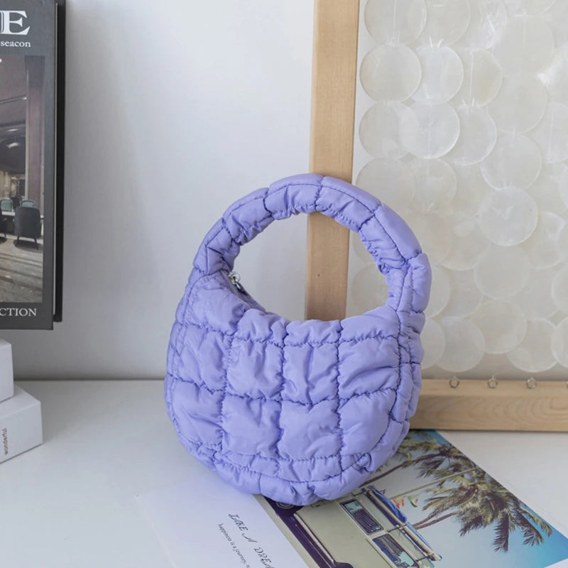 Mini Quilted Puffer Tote Bag | Circle Phone Purse & Key Pouch