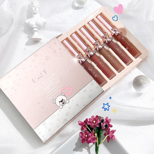 CACE Matte Velvet Lip Gloss Set – 5 Long-Lasting Shades Liquid Lipstick Set Oasis Select