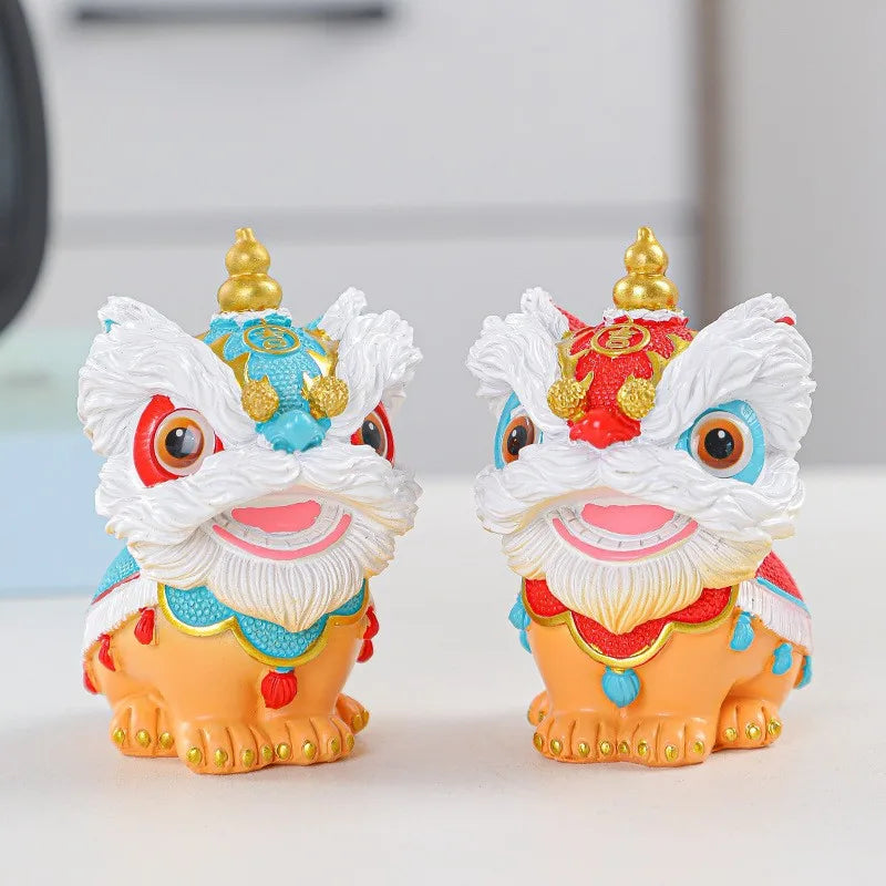 1Pcs Chinese-Style Festive Lion Dance Ornament for Desktop, Living Room, Tv Cabinet, Wine Cabinet, Entrance Decoration, High-End Feel, Wealth-Attracting Housewarming Gift, Best Gift for Christmas, Halloween, Thanksgiving, New Peaceful Pleasures Health and Wellness
