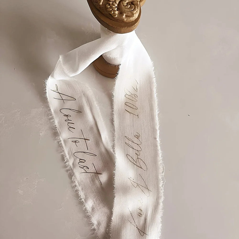 Custom Chiffon Bridal Bouquet Ribbon | Wedding Keepsake