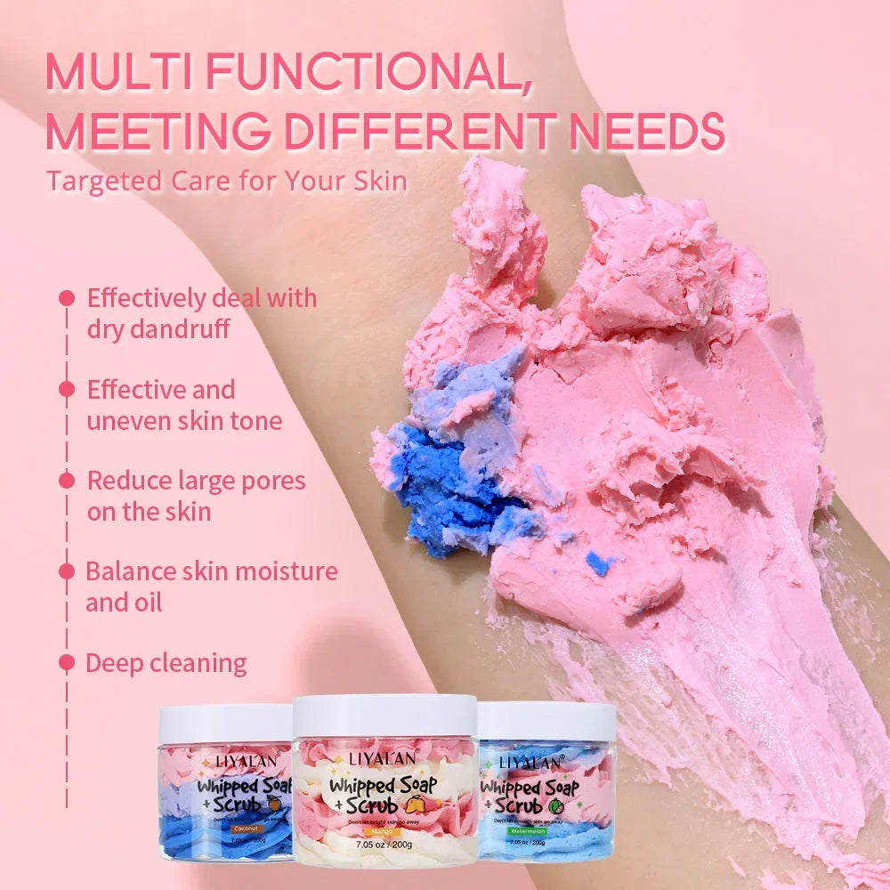 Vegan Whipped Soap & Scrub – Exfoliating Body Wash in Fruity Scents Peaceful Pleasures Health and Wellness
