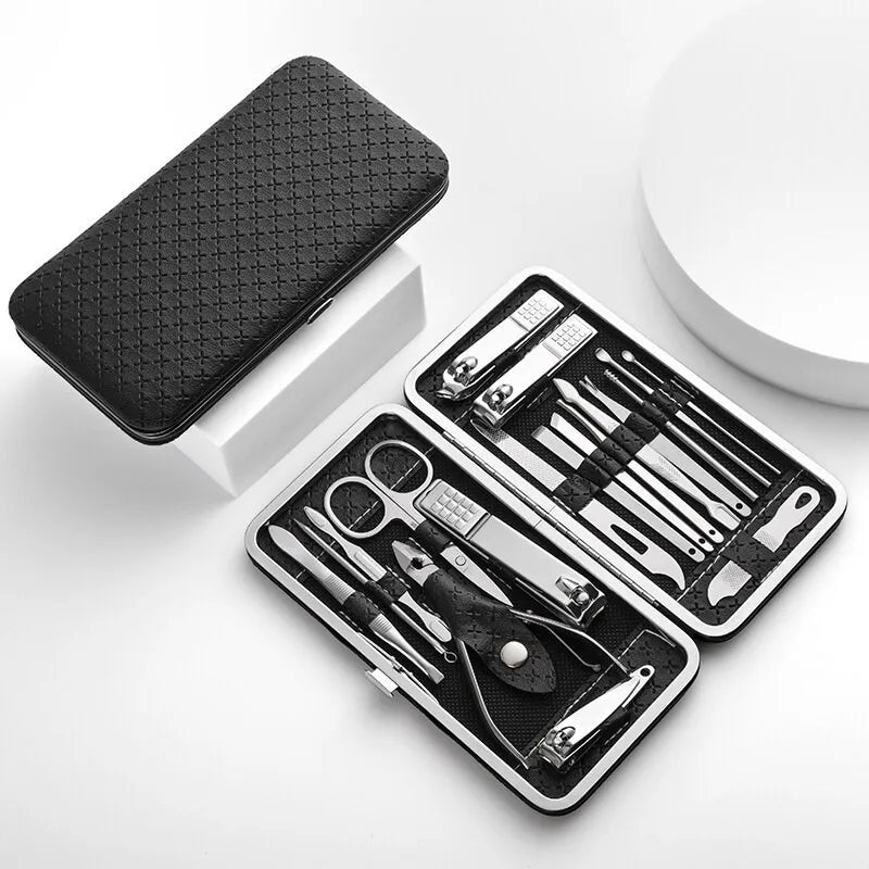 19-Piece Home Nail Clipper Set Large Dead Skin Pliers Diagonal Small Eyebrow Clipper with Leather Sleeve for Personal Grooming Peaceful Pleasures Health and Wellness