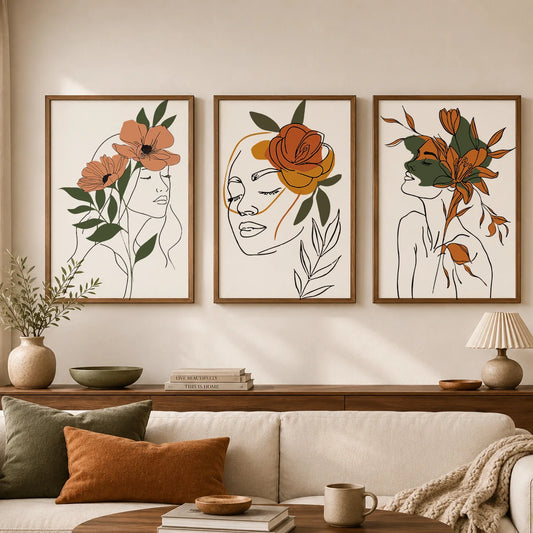 Abstract Botanical Line Woman Canvas Wall Art | Modern Poster Canvas Wall Art Print Peaceful Pleasures Health and Wellness