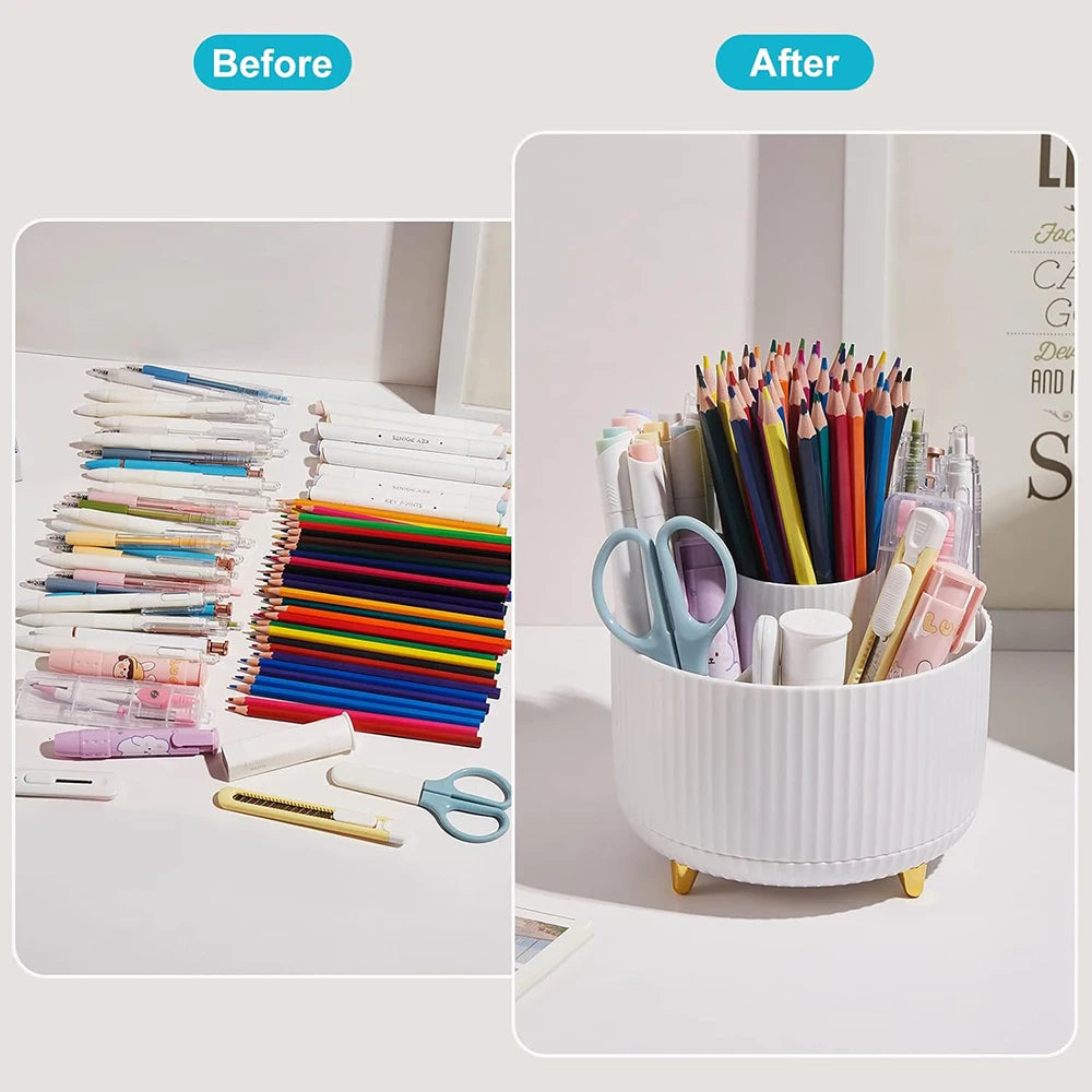 Desk Pencil Pen Holder - 5 Slot 360 Degree Rotating Desk Pen Organizer for Desktop Makeup Storage Stationery Supplies Cup Pot Peaceful Pleasures Health and Wellness