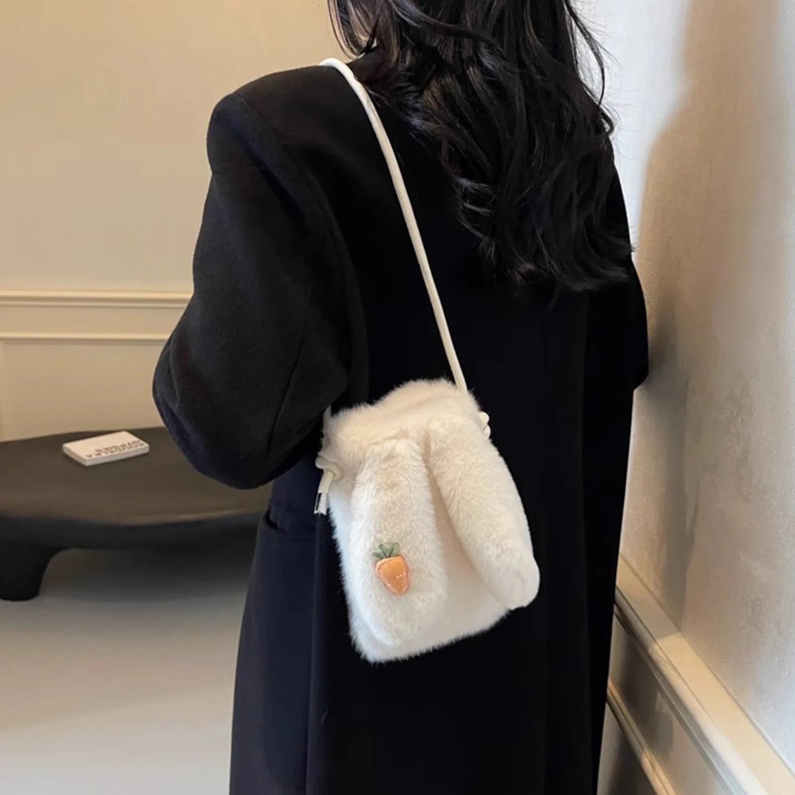 Women Faux Fur Crossbody Bag Lightweight and Stylish Rabbits Design Bag for Autumn Winter Peaceful Pleasures Health and Wellness