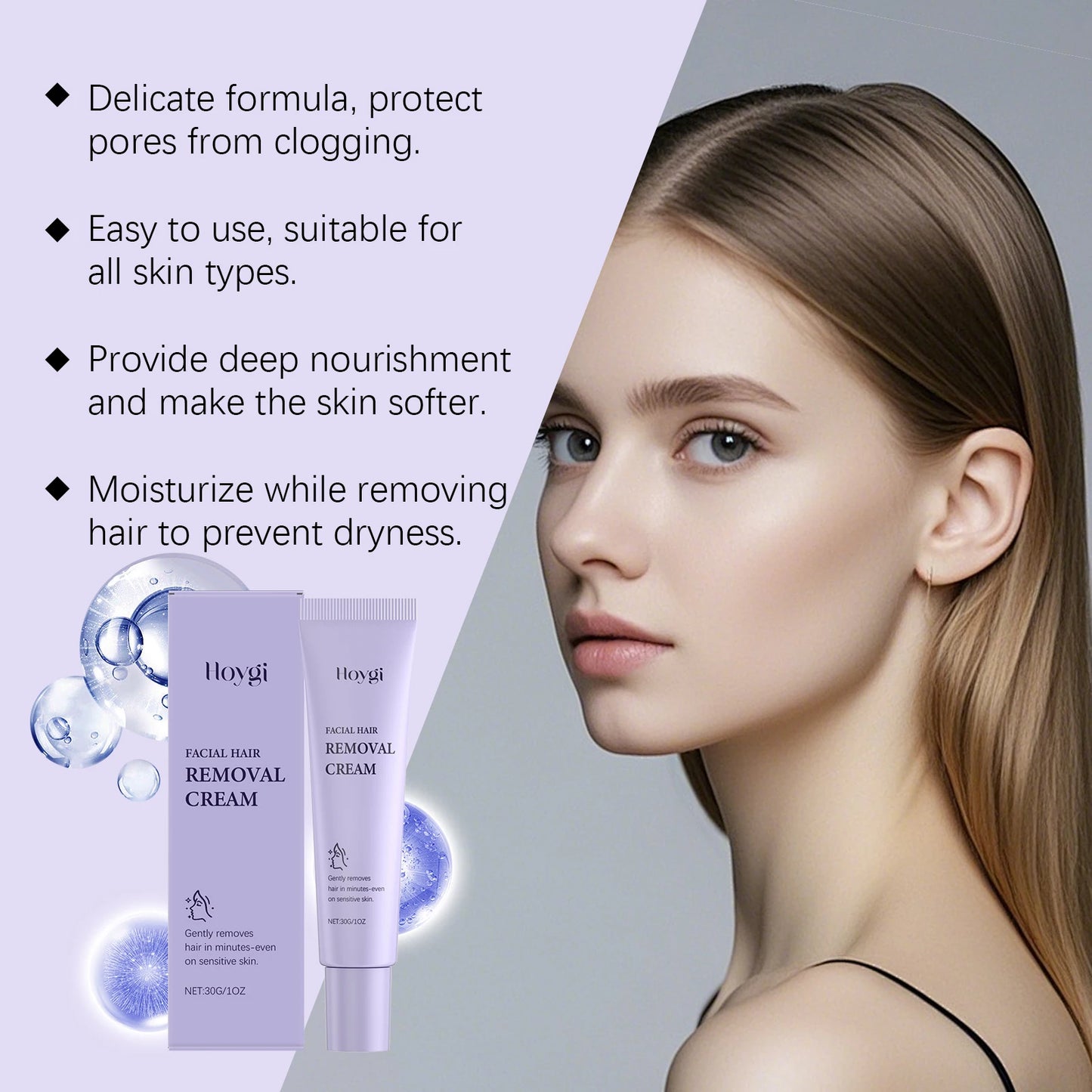Hair Removal Cream for Face Painless Gentle Hair Remover Protect Pores from Clogging Non-irritating Nourish Smoothing Skin Care Peaceful Pleasures Health and Wellness