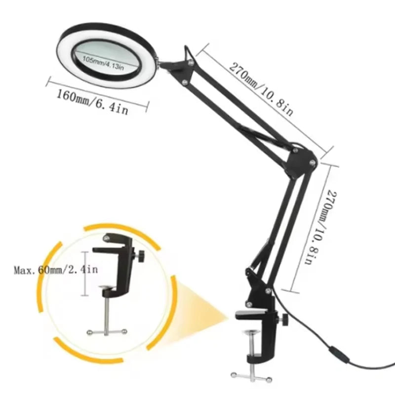 72LED 8X/10X NEW Illuminated Magnifier USB 3 Colors LED Magnifying Glass for Soldering Iron Repair/Table Lamp/Skincare Beauty Peaceful Pleasures Health and Wellness Short Version--Black