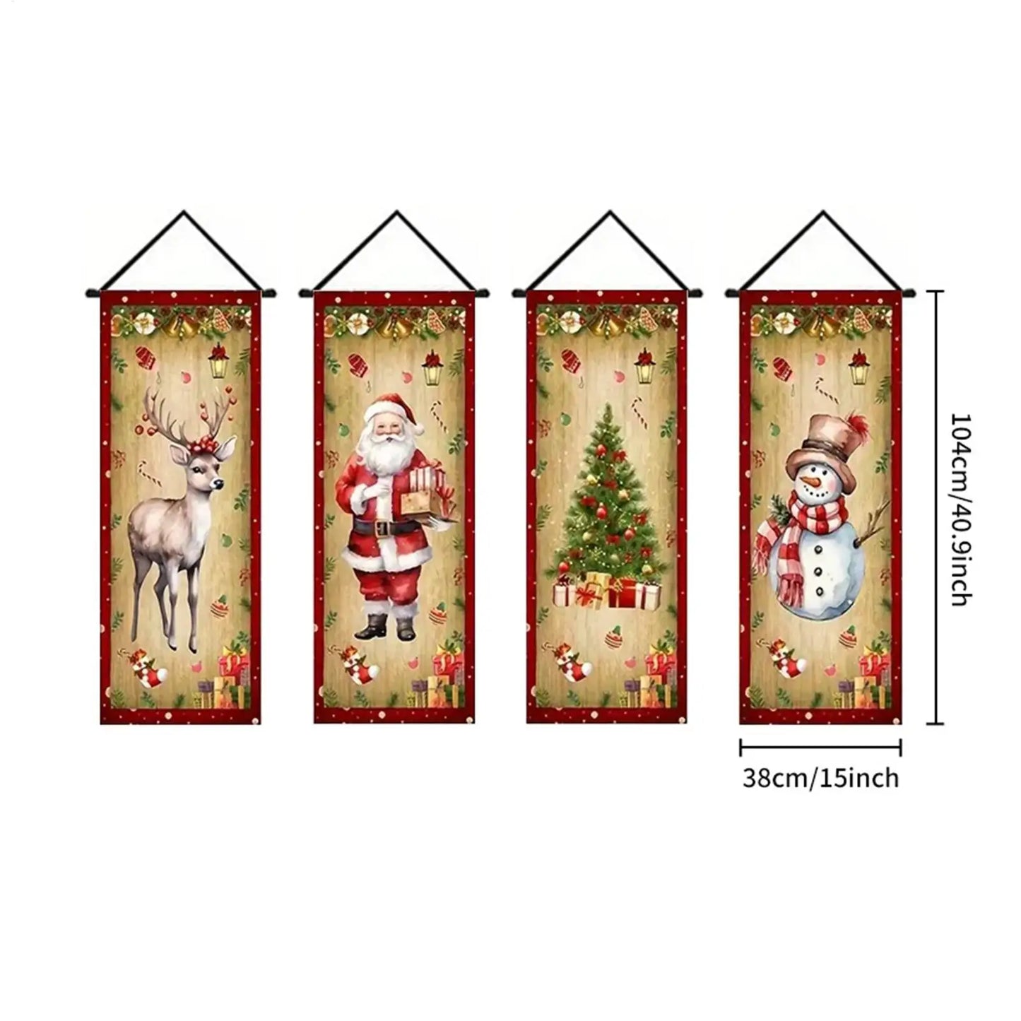 Christmas Banner 4-Piece Set – Santa Snowman Elk Porch Sign Holiday Banner Set Peaceful Pleasures Health and Wellness
