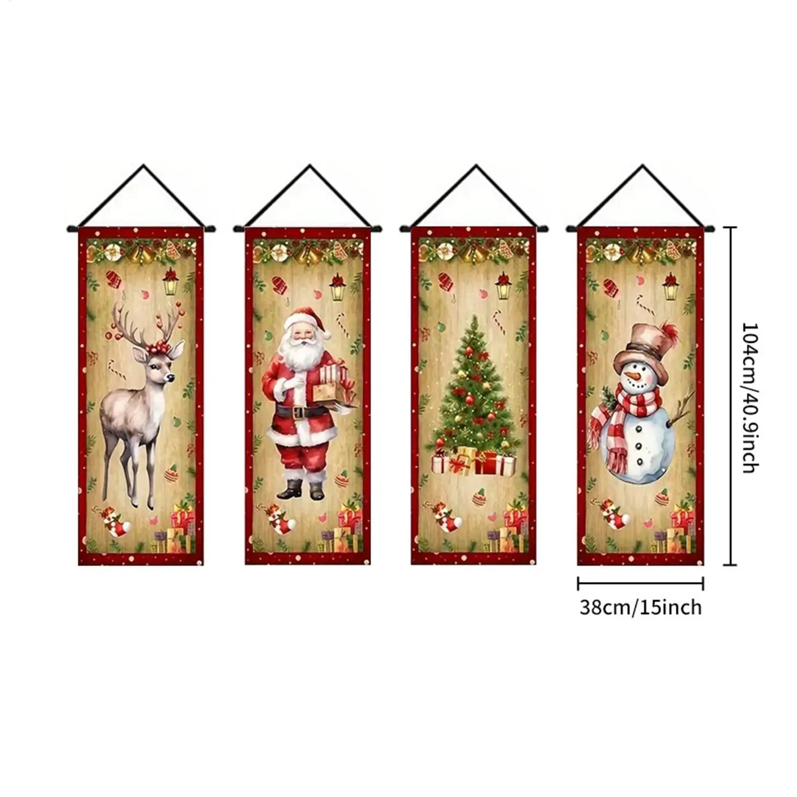 Christmas Banner 4-Piece Set – Santa Snowman Elk Porch Sign Holiday Banner Set Peaceful Pleasures Health and Wellness
